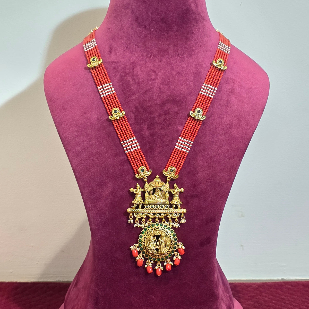 Dolvika Coral Temple Necklace & Earrings Set