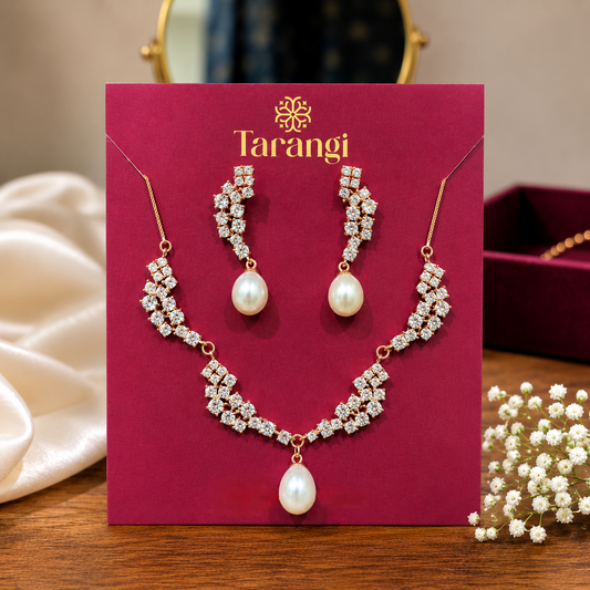 Crystal Pearl Chain & Earrings Set
