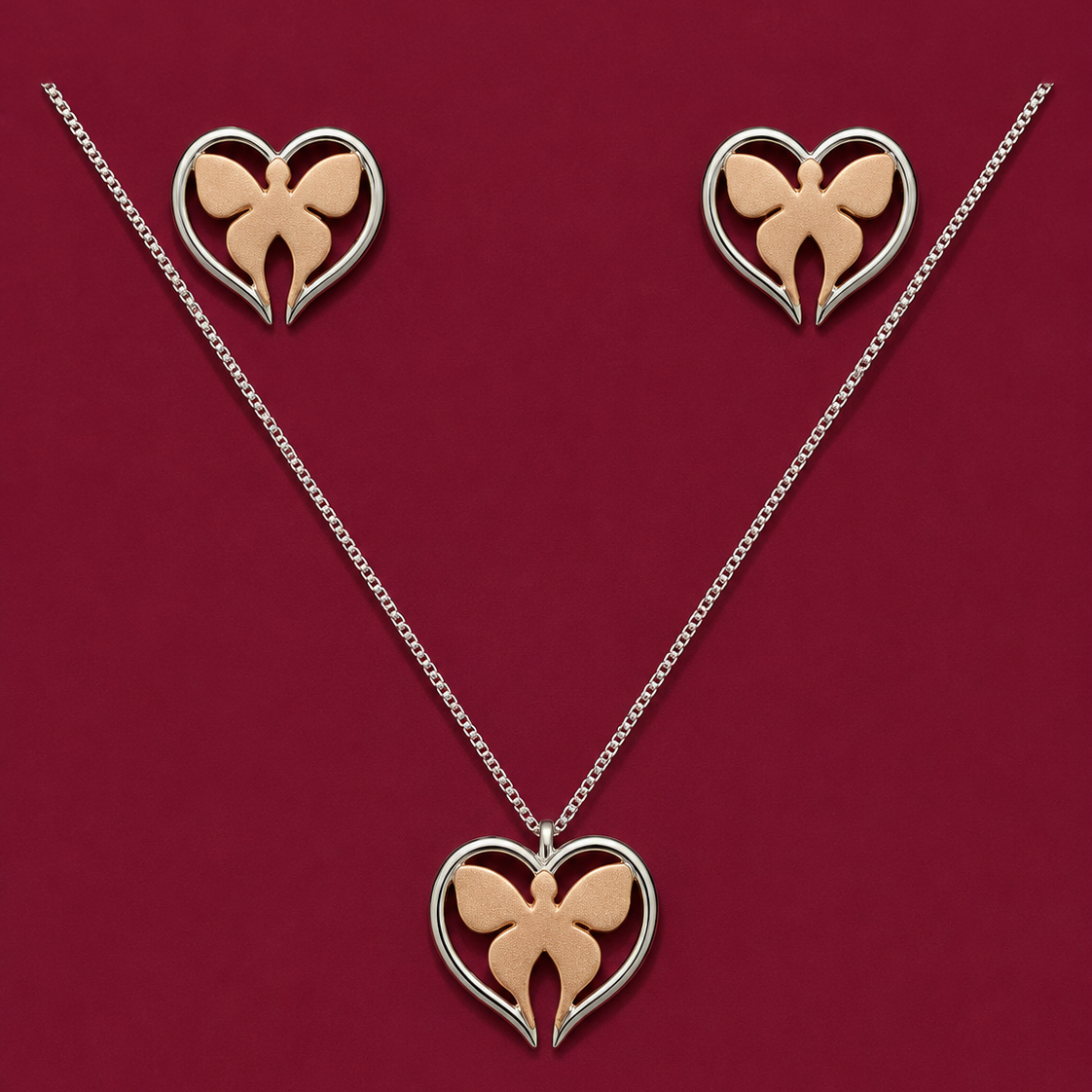 Butterfly Two Tone Chain & Earrings Set