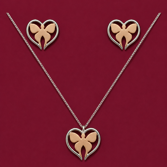 Butterfly Two Tone Chain & Earrings Set
