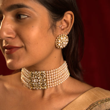 Regal Pearl Choker & Earrings Set