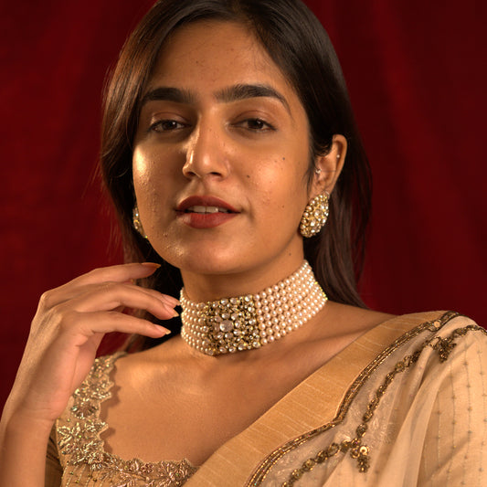 Regal Pearl Choker & Earrings Set