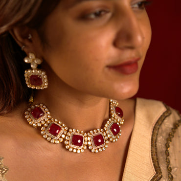 Cherry Moissanite Necklace & Earrings Set