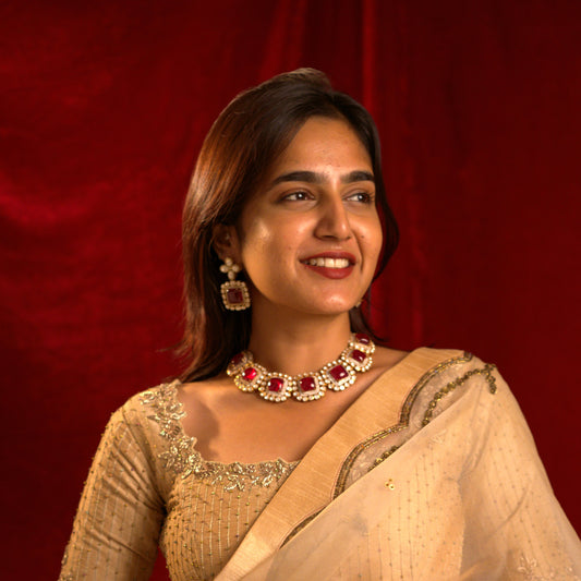 Cherry Moissanite Necklace & Earrings Set