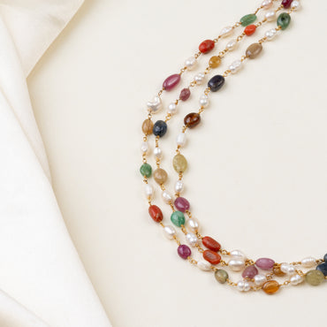 Three Layer Navratna Beads Chain