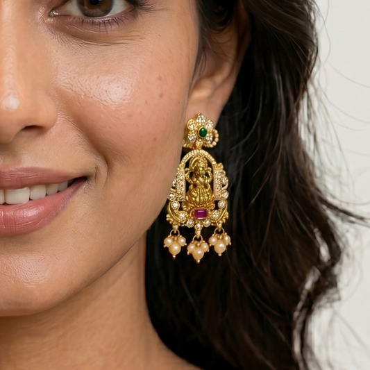 Goddess Lakshmi Chandbali Earrings