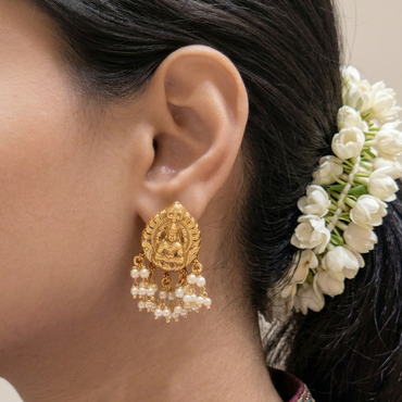 Goddess Lakshmi Pearl Temple Earrings