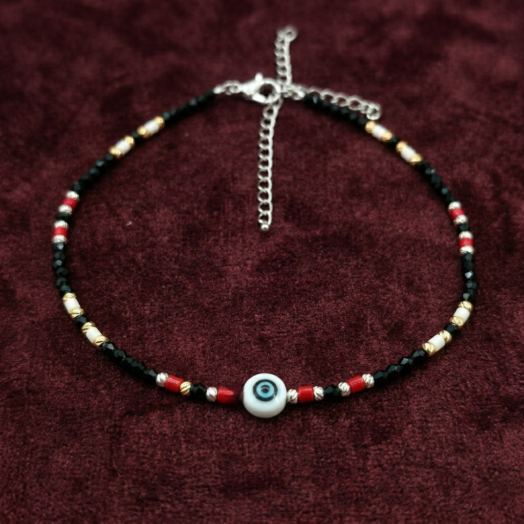 Black & Red Evil Eye Single Leg Anklet