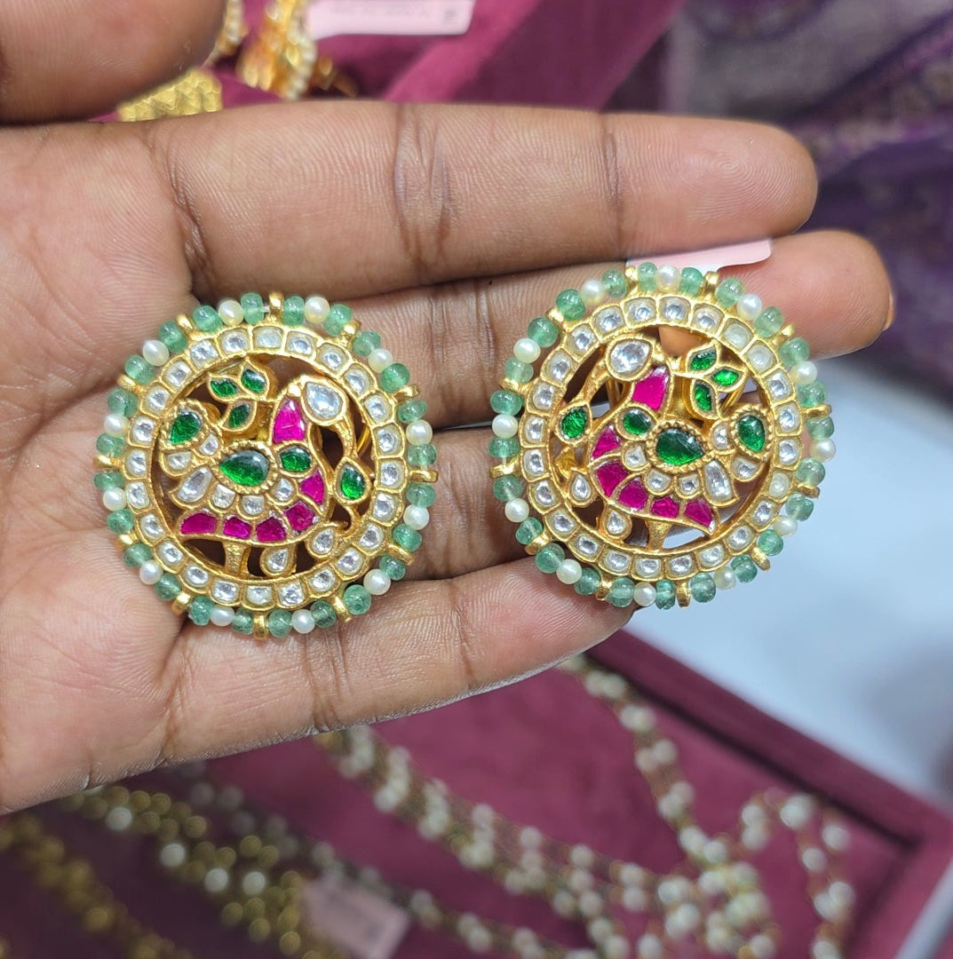 Vihada Green Kundan Earrings