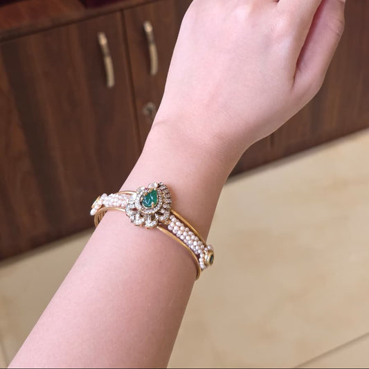 Green Peacock Pearl Moissanite Kada