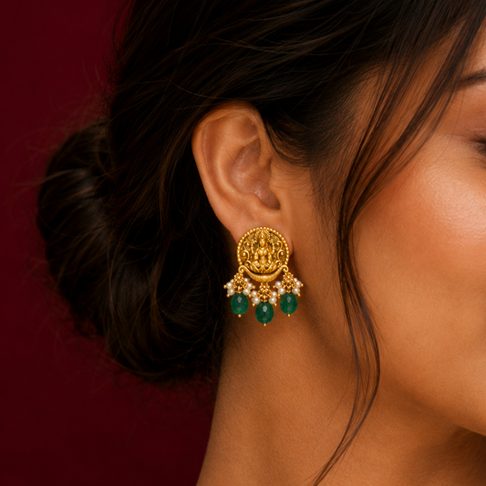 Goddess Lakshmi Green Earrings