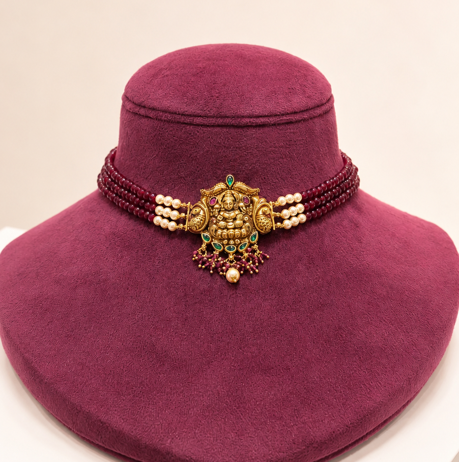 Maroon Goddess Lakshmi Choker