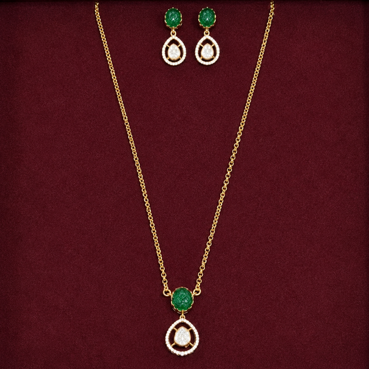 Ridra Green Moissanite Pendant Chain & Earrings Set