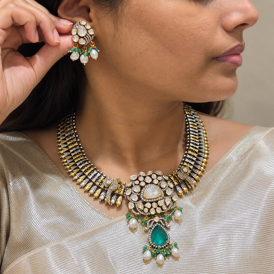 Nihali Dual Tone Necklace & Earrings Set