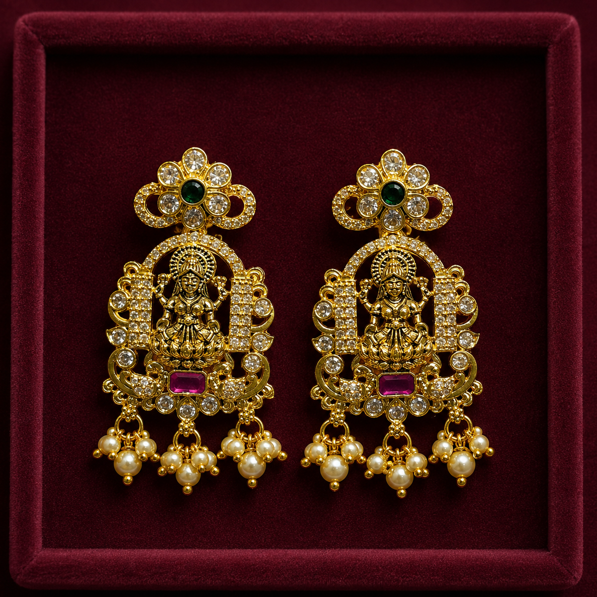 Goddess Lakshmi Chandbali Earrings