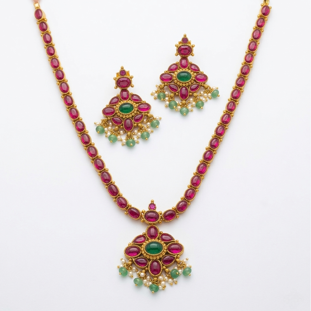 Diya Traditional Addigai & Earrings Set