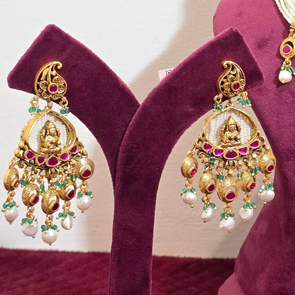 Hrikya Pearl Temple Necklace & Earrings Set