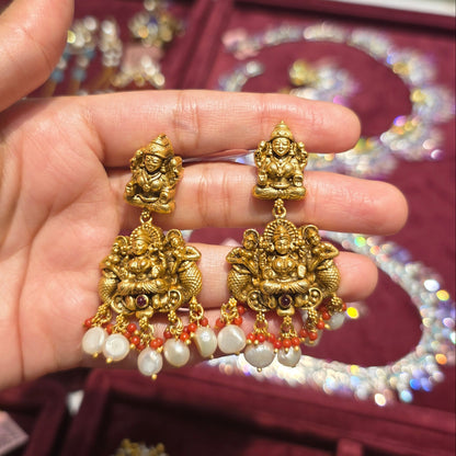 Goddess Lakshmi Coral Temple Earrings