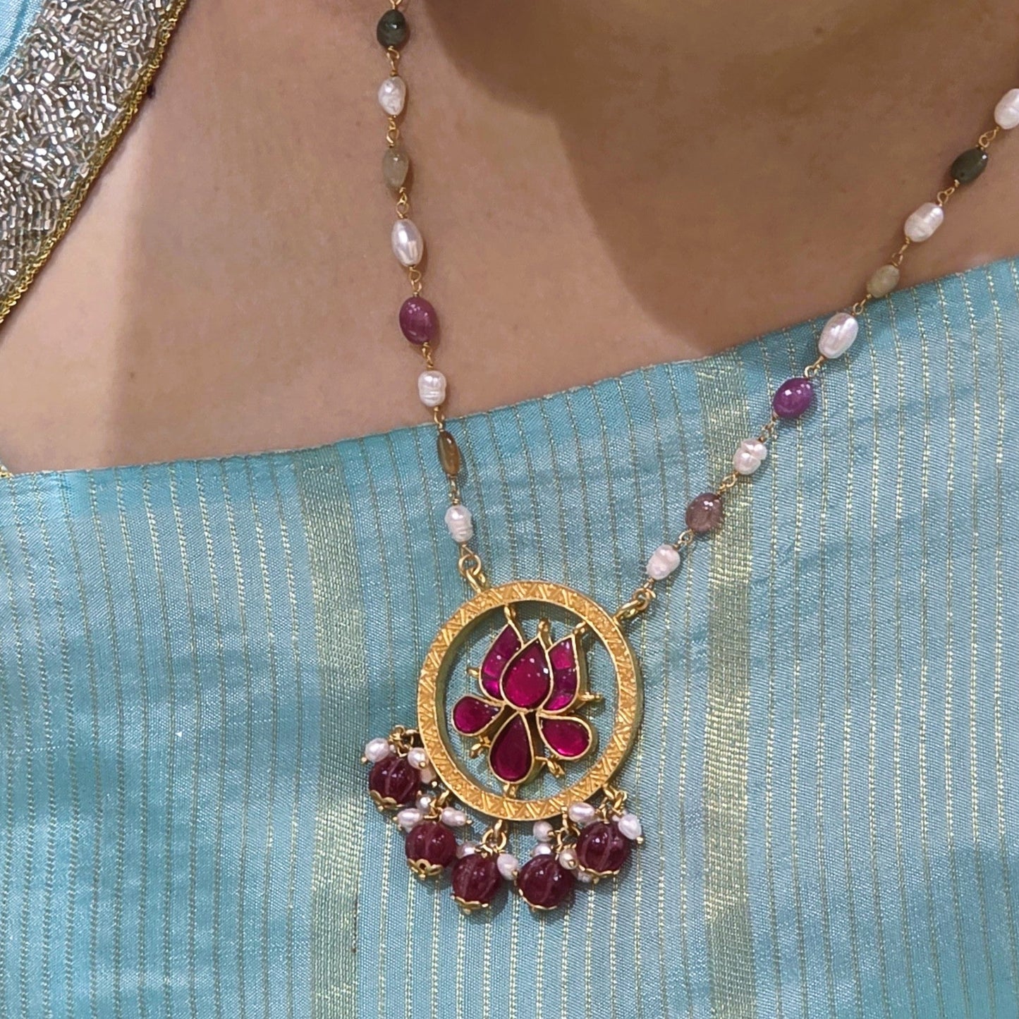 Padmika Pink Lotus Kundan Necklace