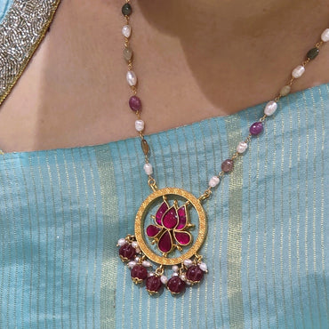 Padmika Pink Lotus Kundan Necklace