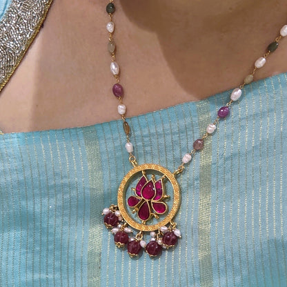 Padmika Pink Lotus Kundan Necklace