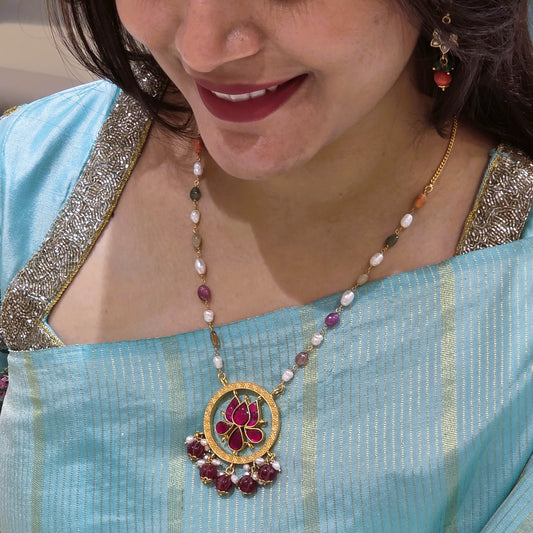 Padmika Pink Lotus Kundan Necklace