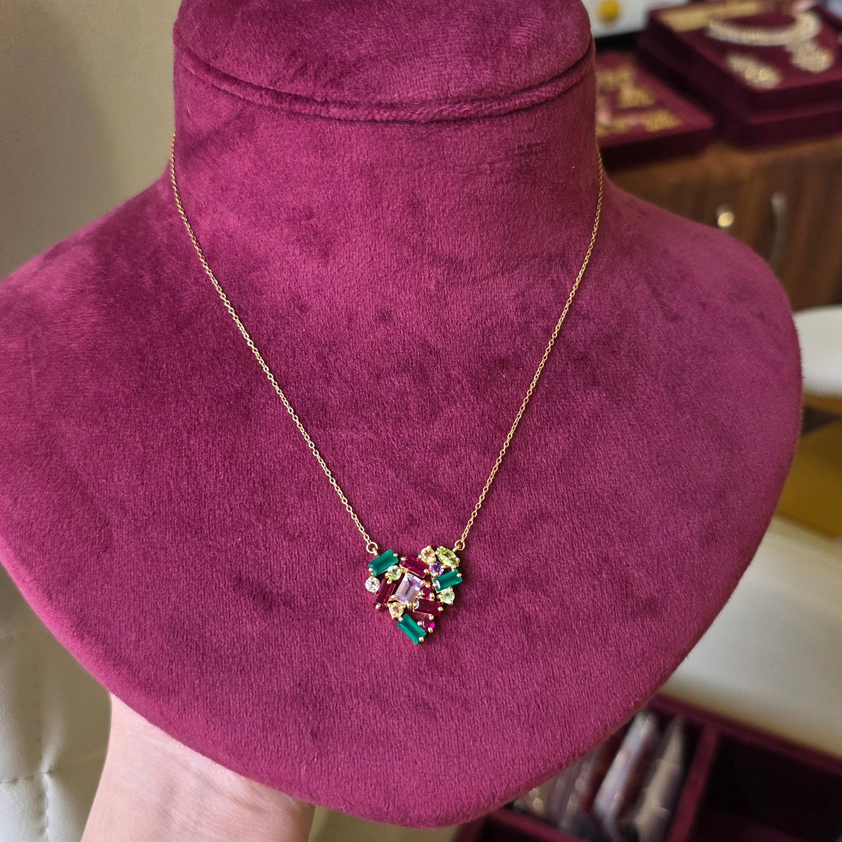 Multicolor Heart Pendant Chain