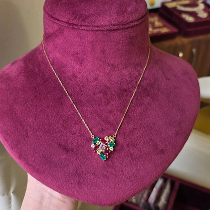 Multicolor Heart Pendant Chain