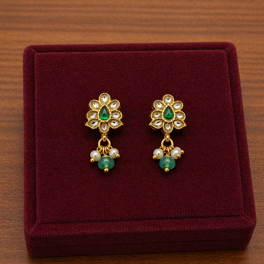 White & Green Kundan Earrings