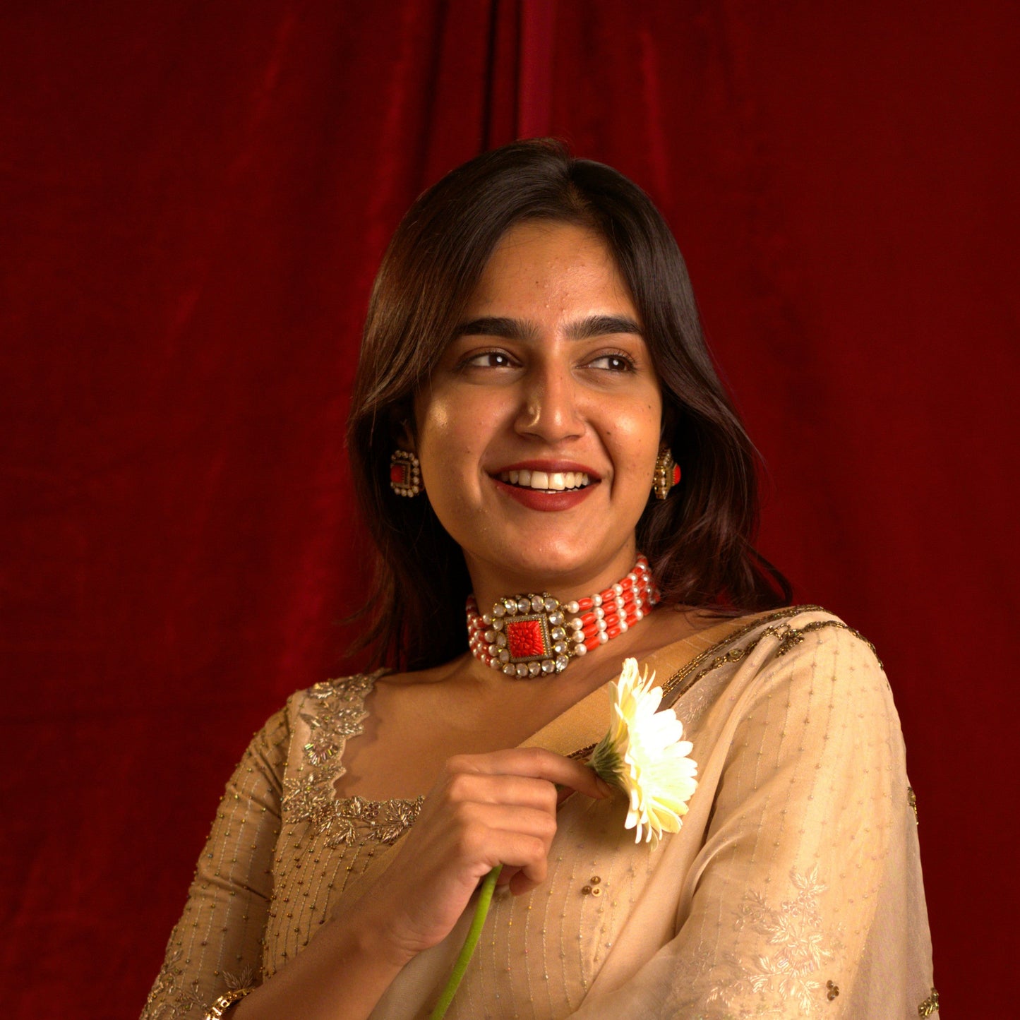 Iraaya Coral Choker & Earrings Set