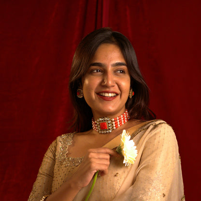 Iraaya Coral Choker & Earrings Set