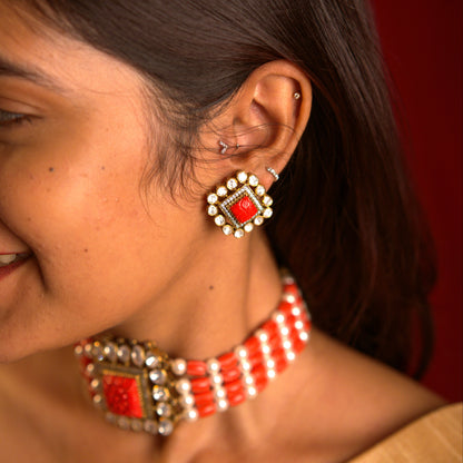 Iraaya Coral Choker & Earrings Set