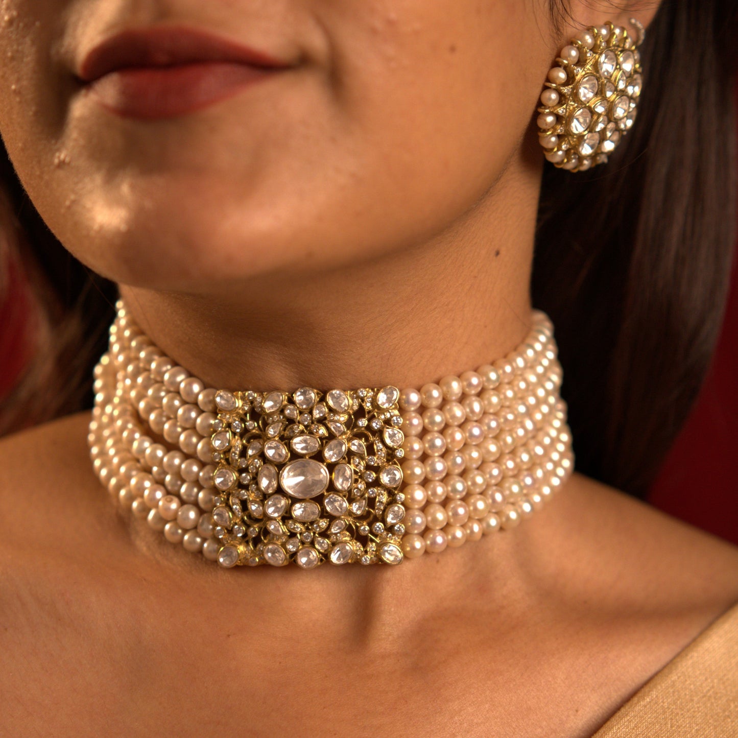 Regal Pearl Choker & Earrings Set