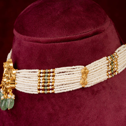 Avigna Lord Ganesha Pearl Choker & Earrings Set