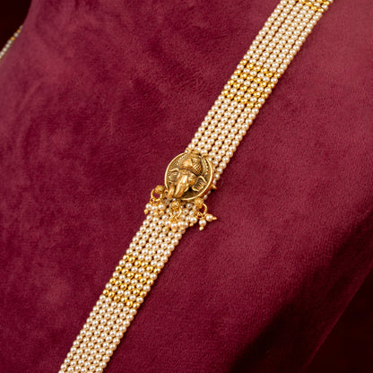 Lord Ganesha Pearl Long Necklace & Earrings Set