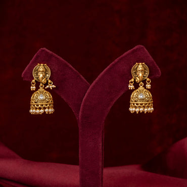 Lord Ganesha Pearl Long Necklace & Earrings Set