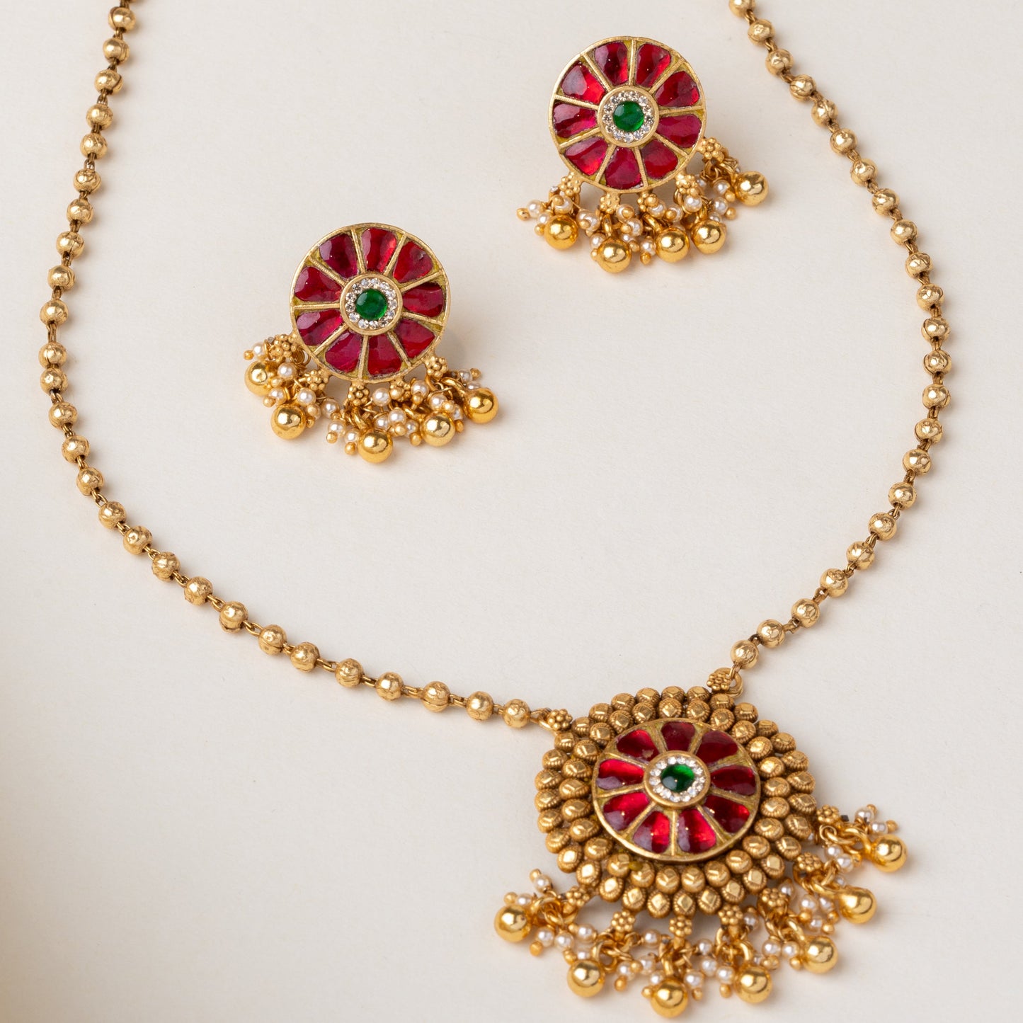 Swarna Ruby Necklace & Earrings Set