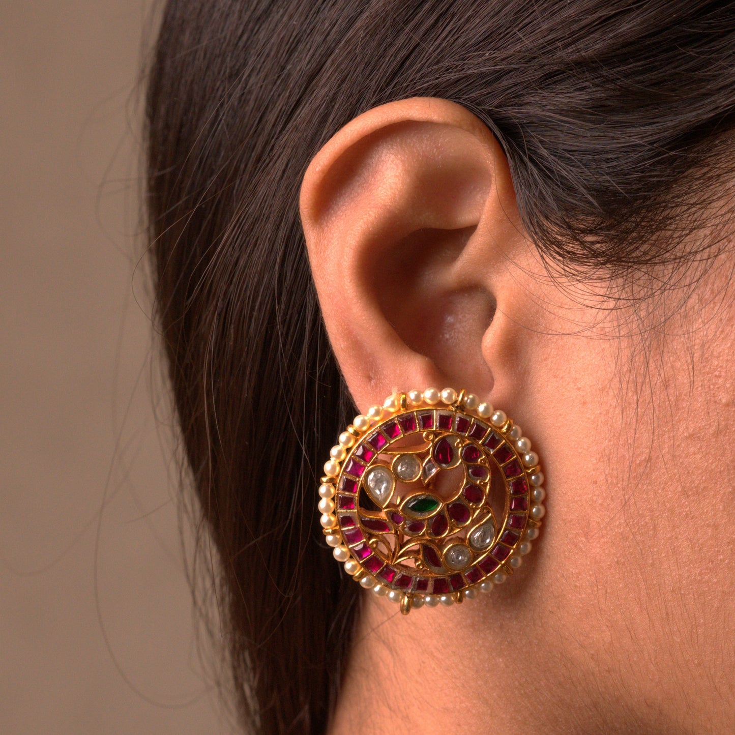 Nirupa Peacock Kundan Stud