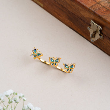 Blue Mehar Double Finger Ring