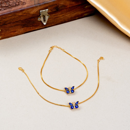 Blue Butterfly Kundan Anklet