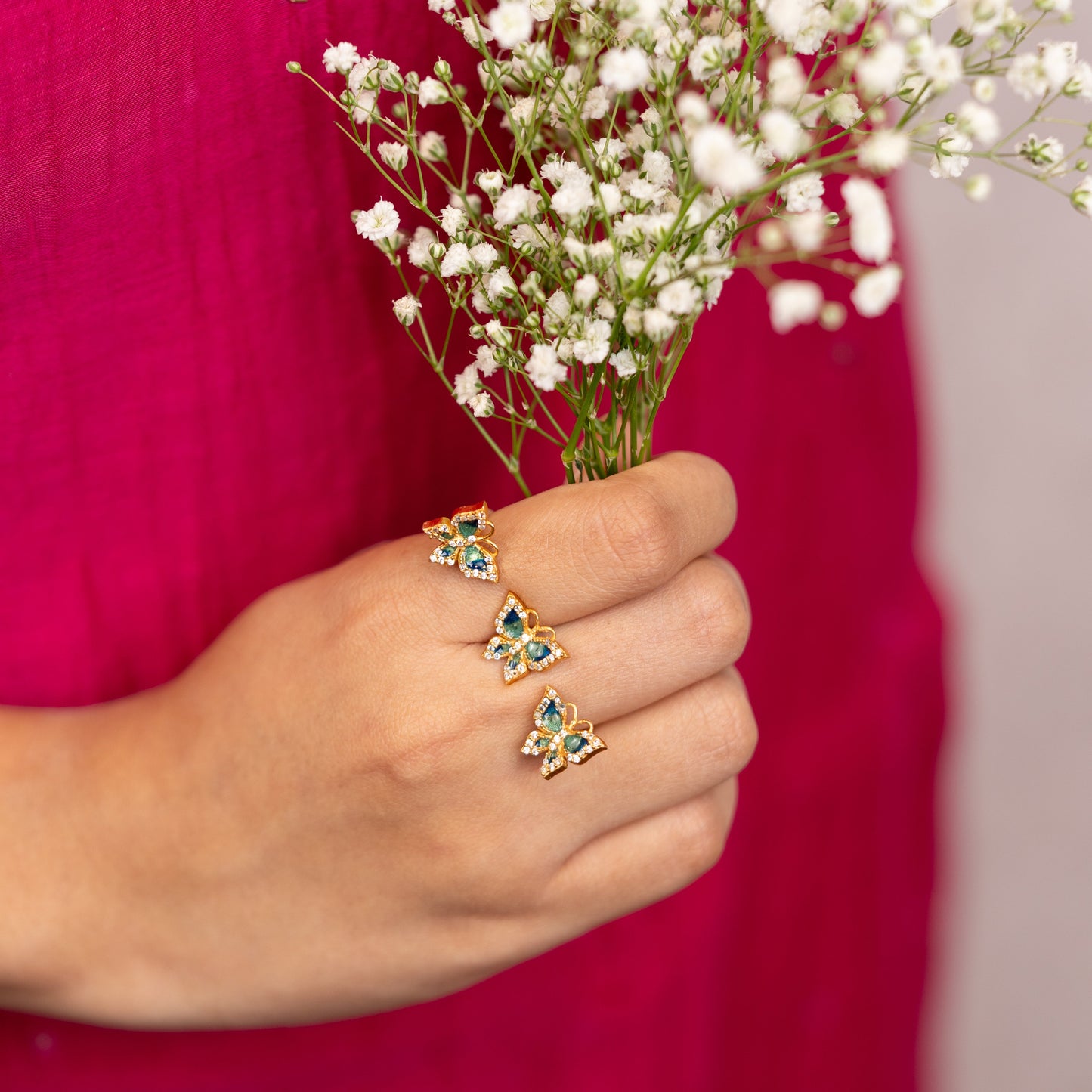 Blue Mehar Double Finger Ring