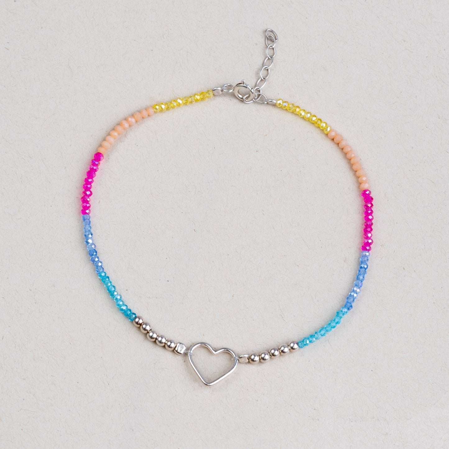 Multi color heart single leg anklet