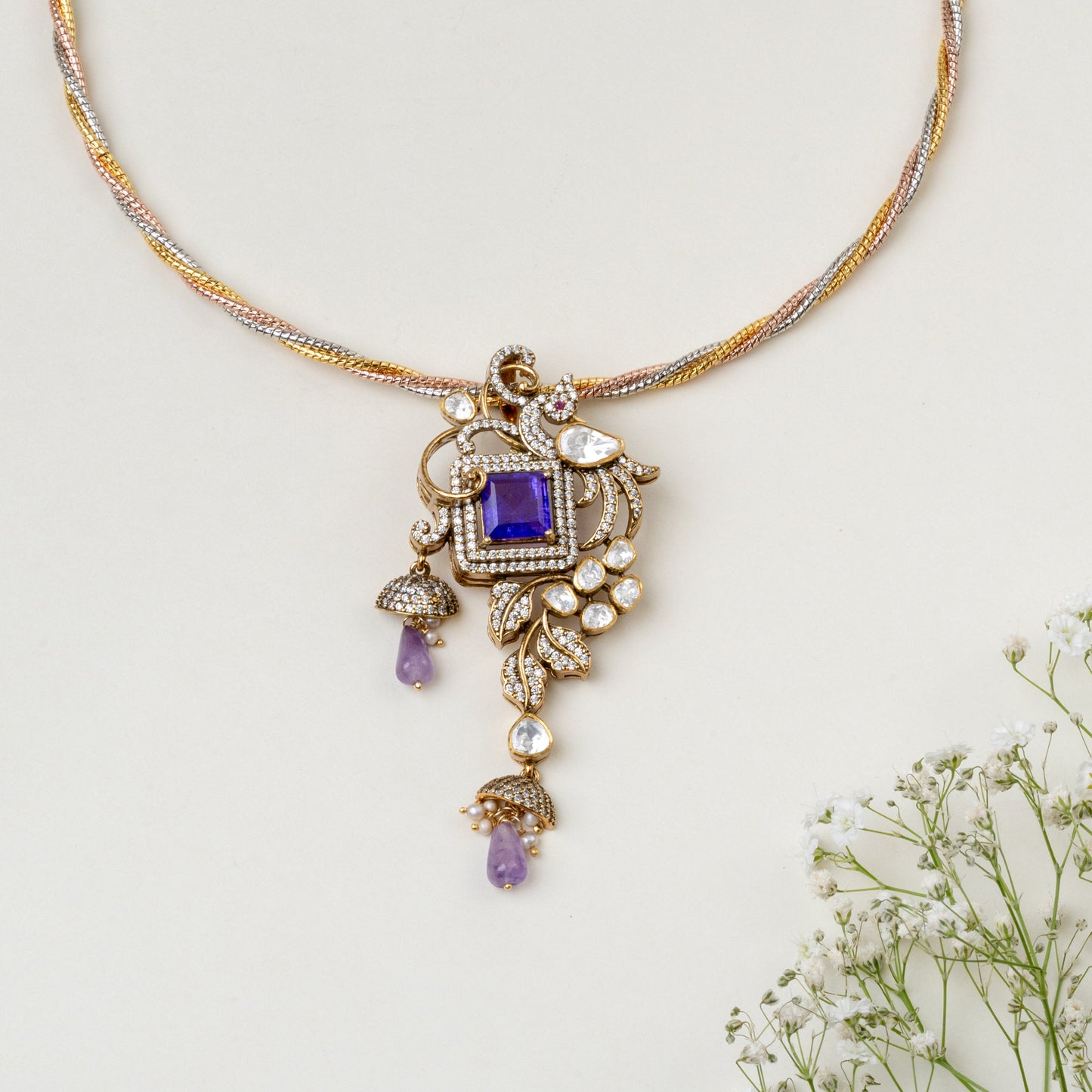 Tiya Peacock Kante Necklace Set