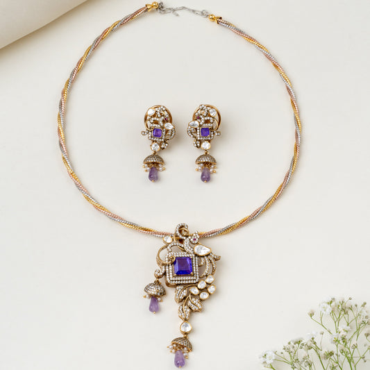 Tiya Peacock Kante Necklace Set