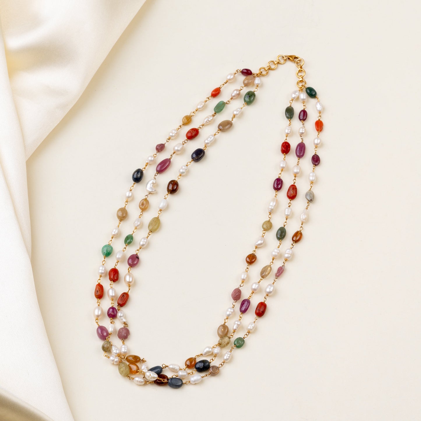 Three Layer Navratna Beads Chain