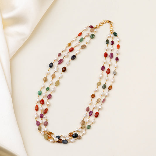 Three Layer Navratna Beads Chain