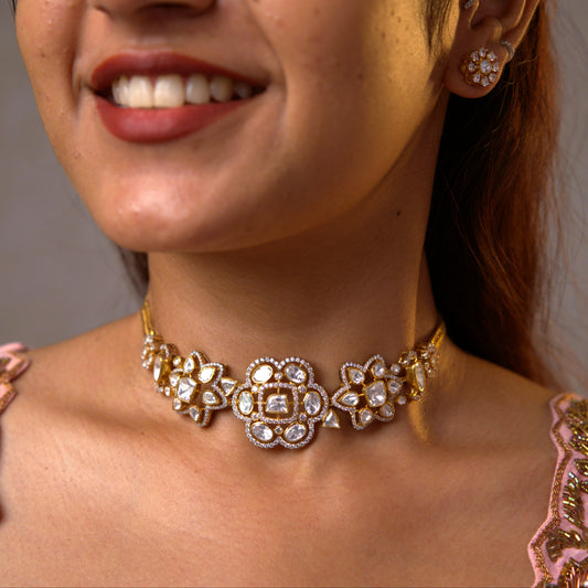 Miraya Moissanite Choker & Earrings Set