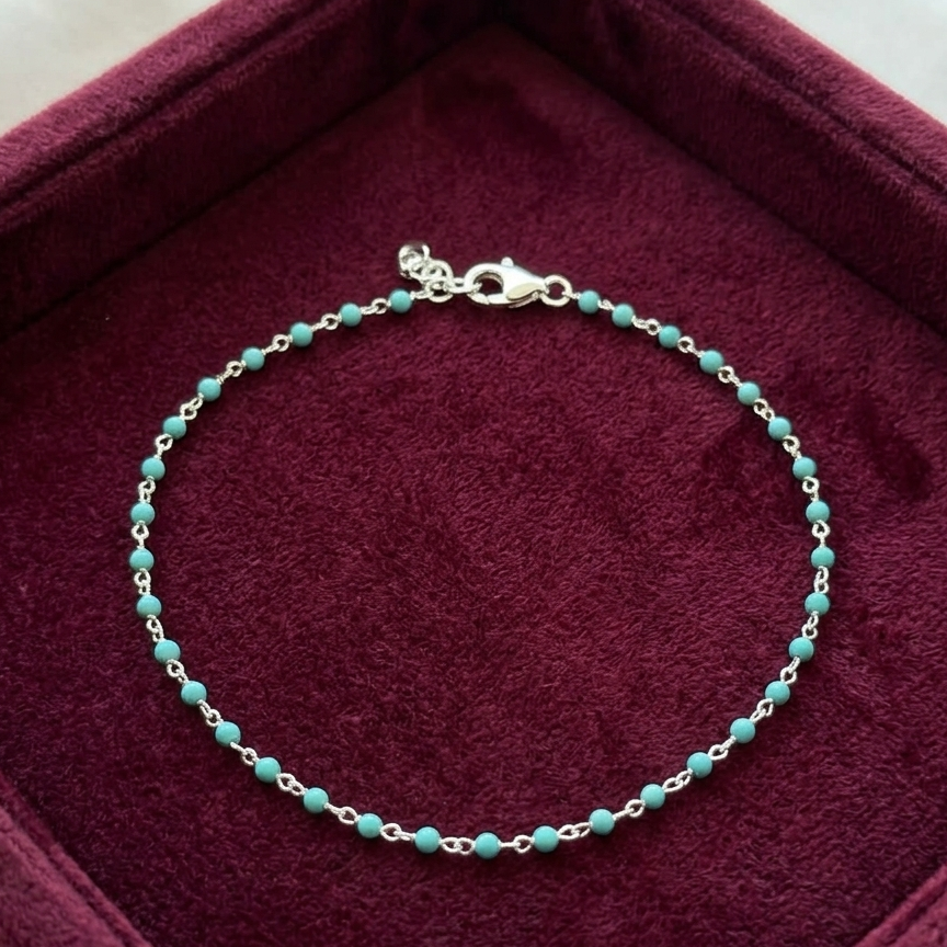 Blue Beads Single Leg Anklet