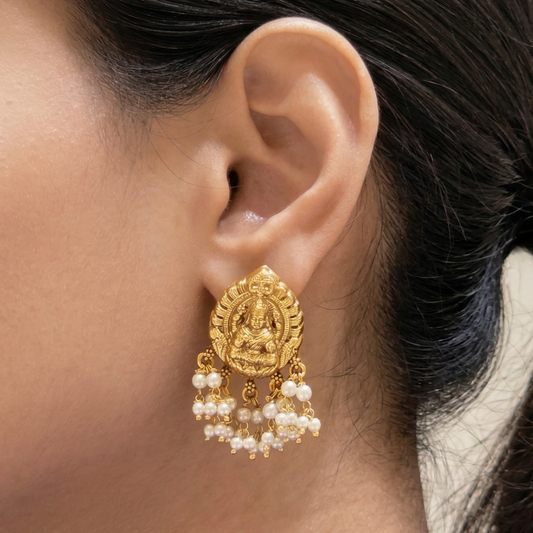 Goddess Lakshmi Pearl Temple Earrings