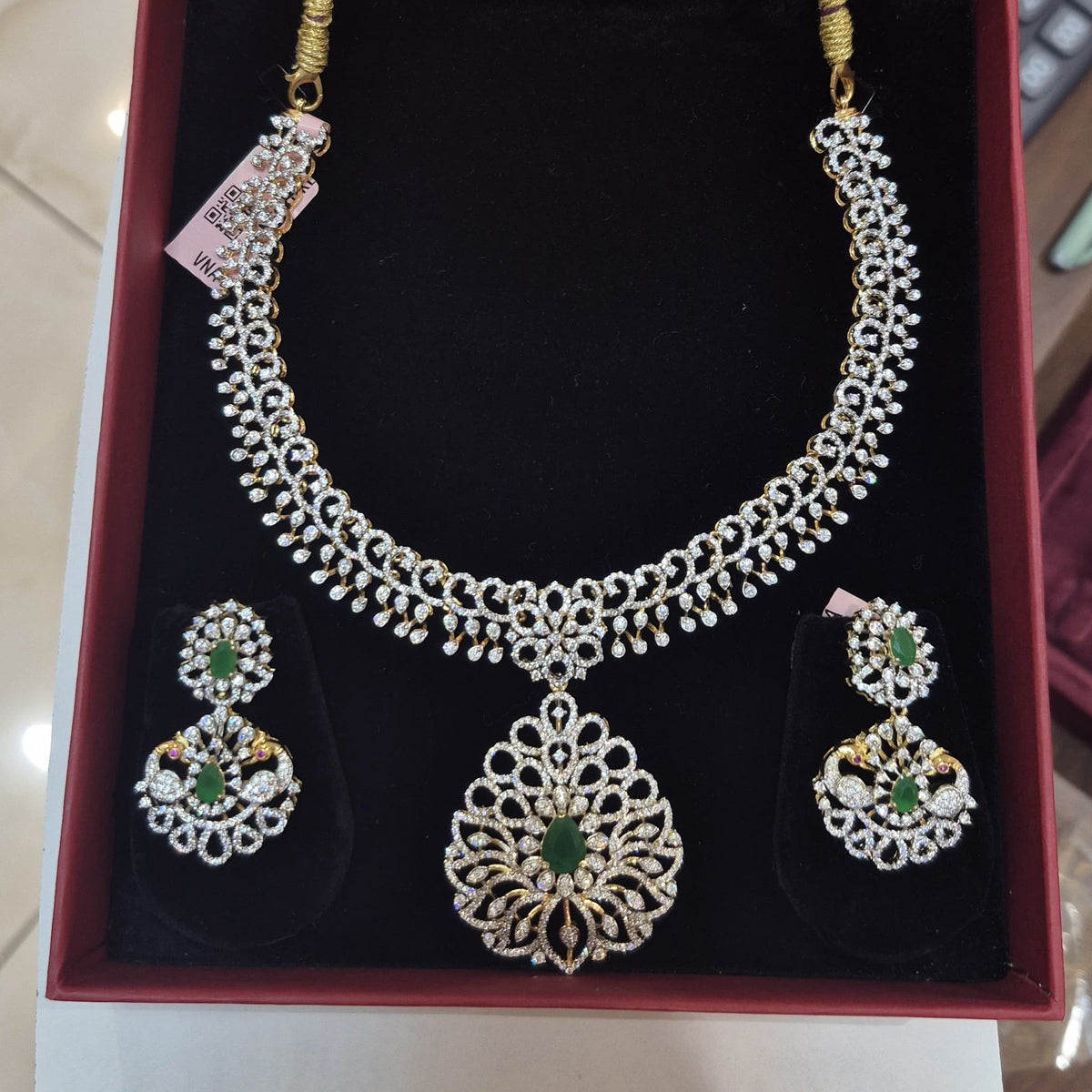 Peacock CZ Necklace & Earrings Set